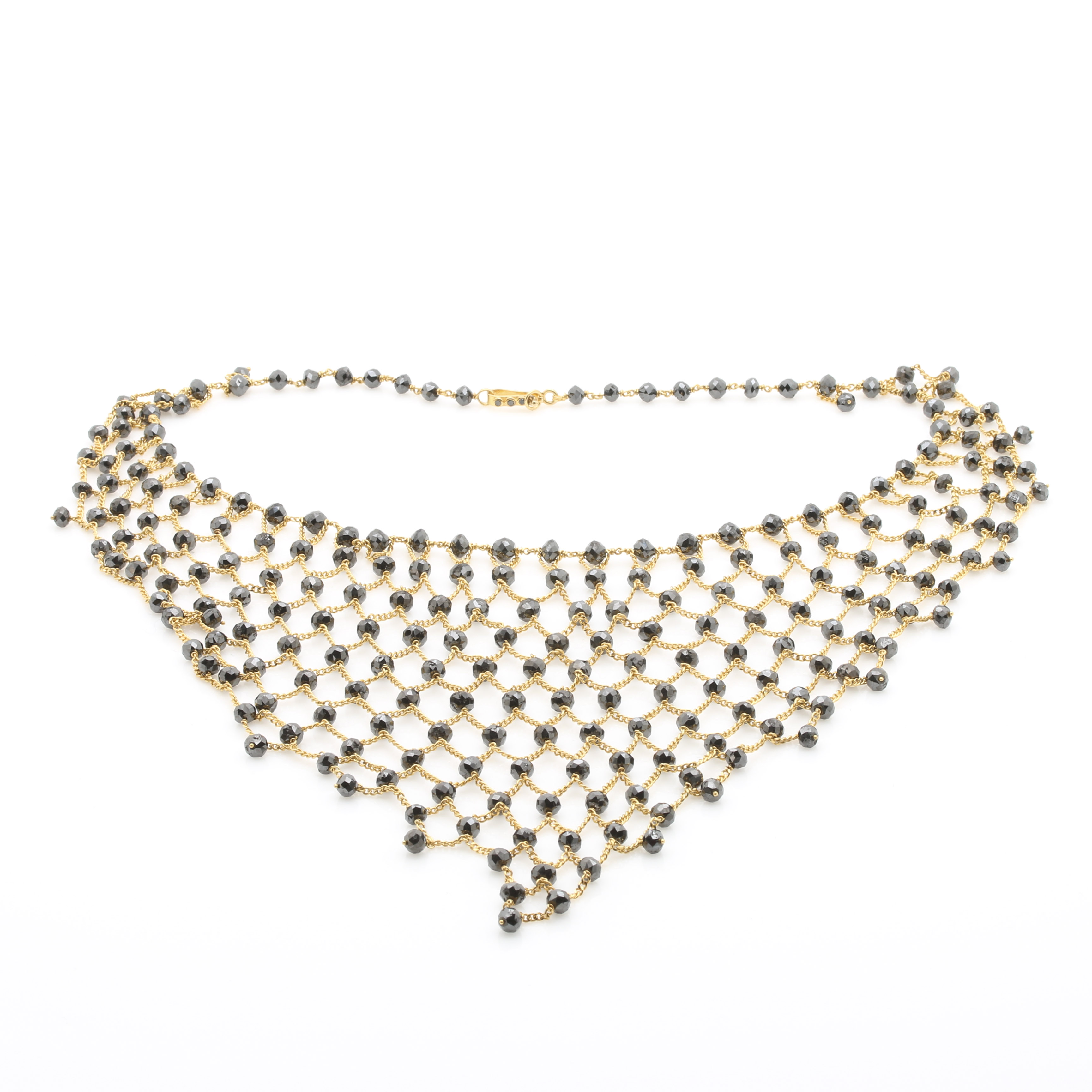 18K Yellow Gold 173.00 CTW Black Diamond Mesh Bib Necklace