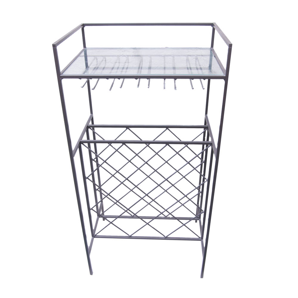 Stainless Steel Glass Side Table and Wine Rack