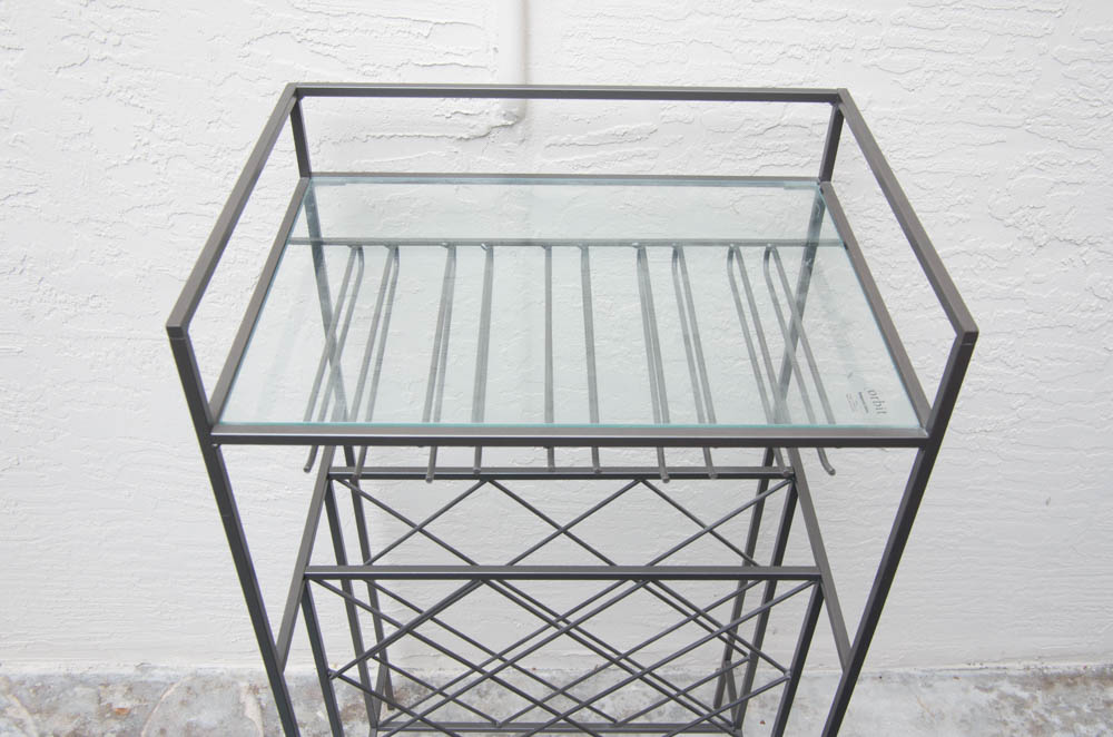 Stainless Steel Glass Side Table and Wine Rack