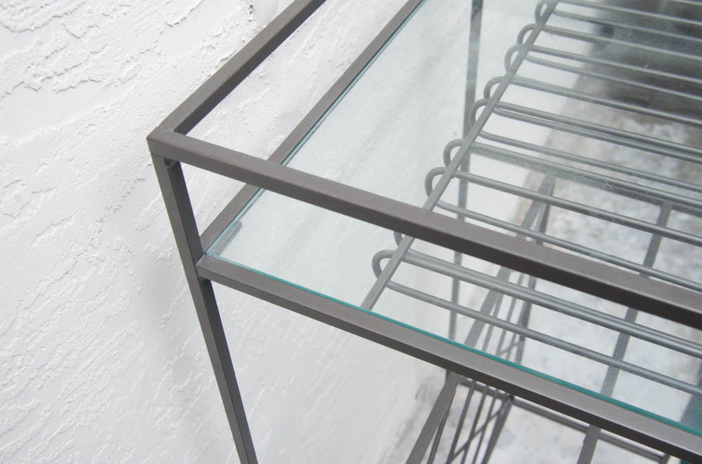 Stainless Steel Glass Side Table and Wine Rack