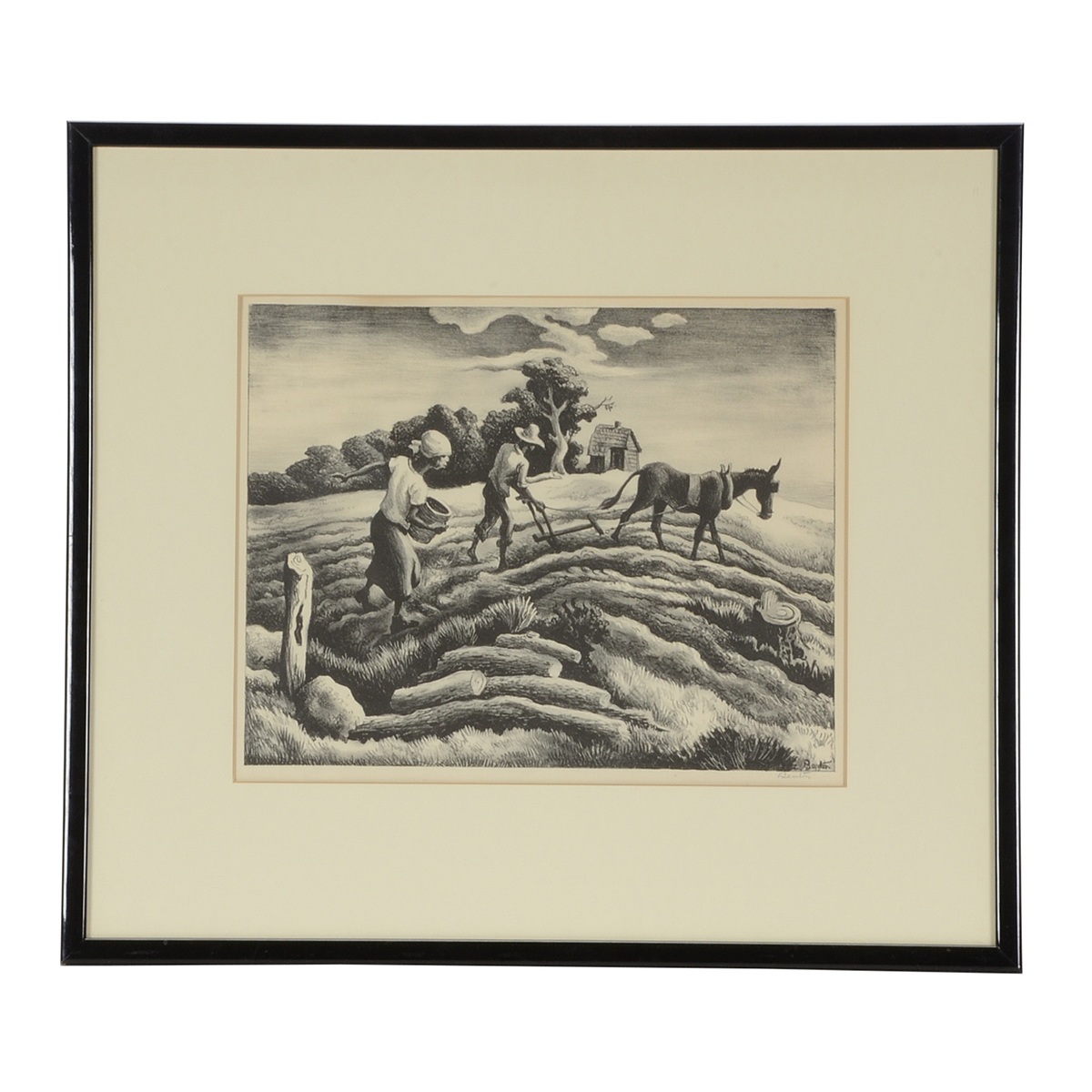 Thomas Hart Benton Signed 1939 Stone Lithograph "Planting (Spring Plowing)"