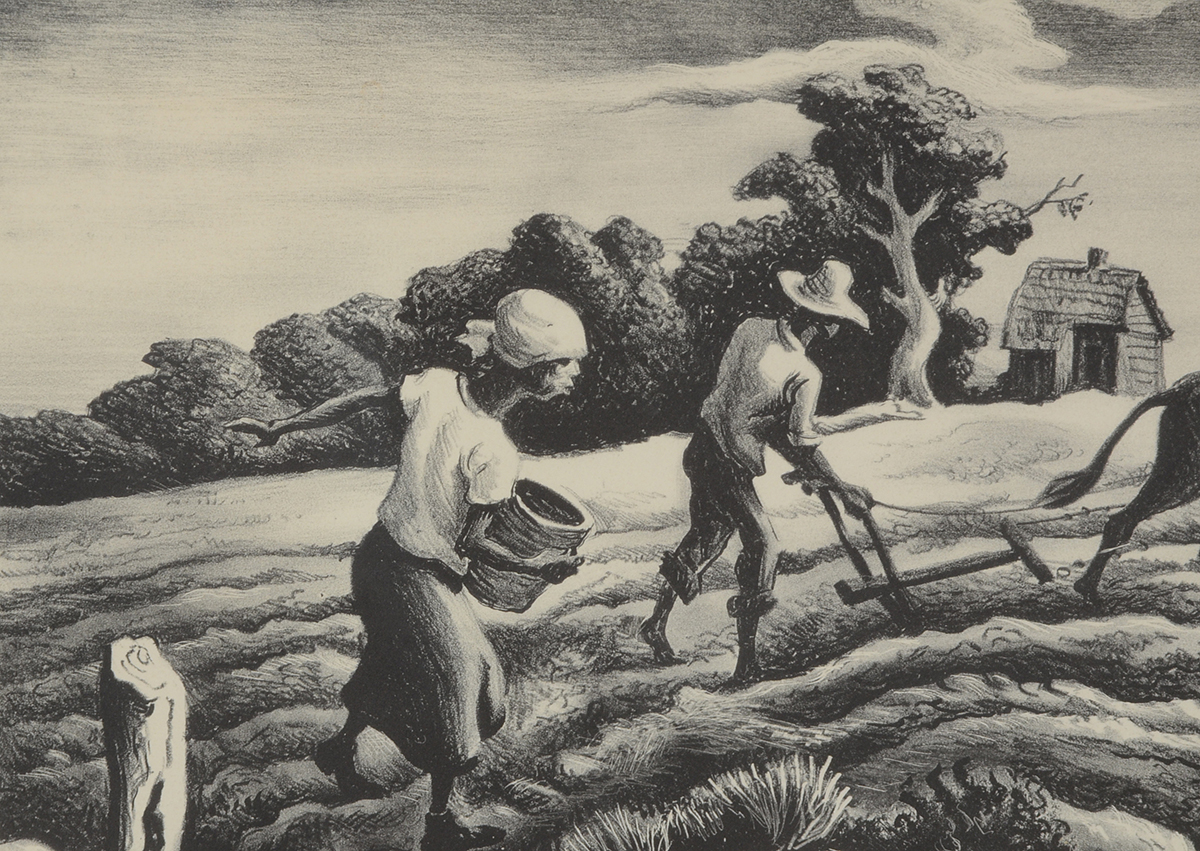 Thomas Hart Benton Signed 1939 Stone Lithograph "Planting (Spring Plowing)"