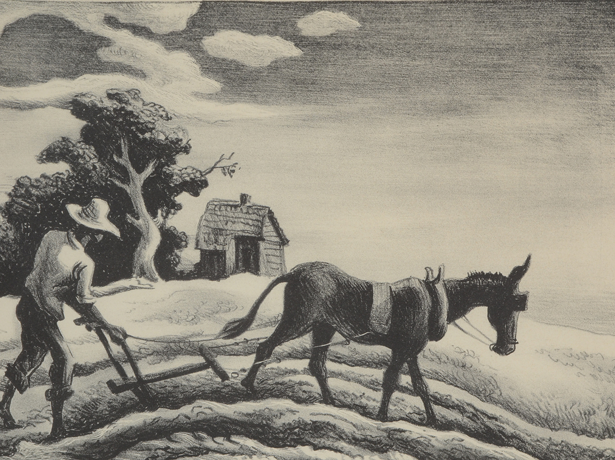 Thomas Hart Benton Signed 1939 Stone Lithograph "Planting (Spring Plowing)"