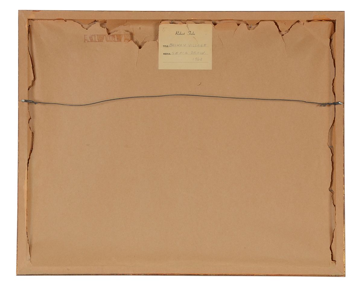 Robert Fabe Original Ink Wash Drawing "Balkan Village"