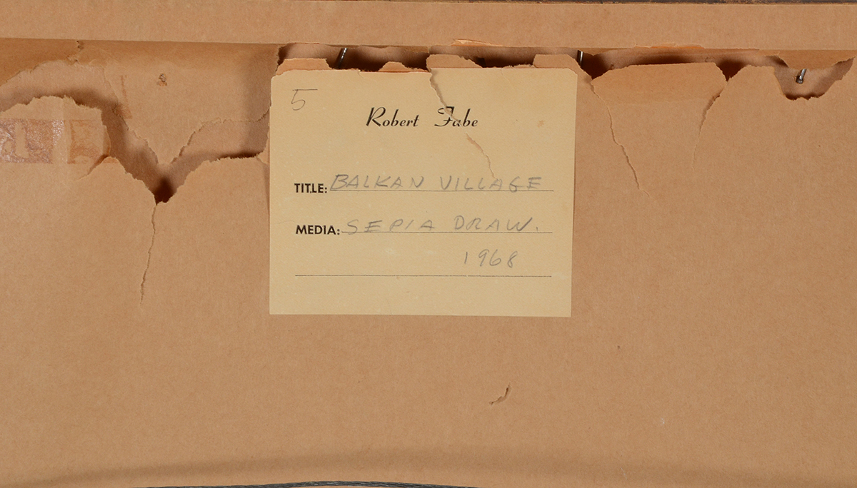 Robert Fabe Original Ink Wash Drawing "Balkan Village"