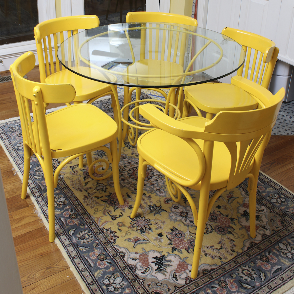 Glass Top Yellow Dining Table and Chairs