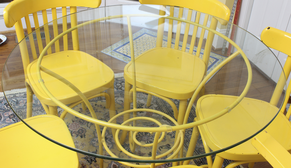 Glass Top Yellow Dining Table and Chairs