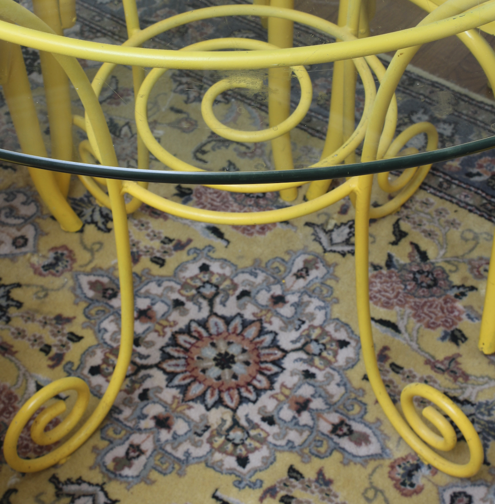 Glass Top Yellow Dining Table and Chairs