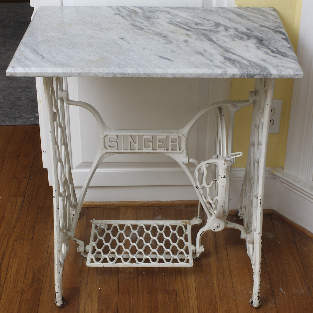 Marble-Topped Singer Sewing Machine Table