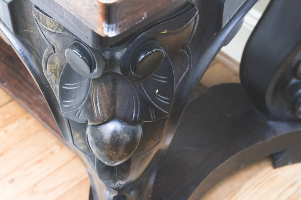 Heavy Carved Wooden Dining Table with Glass Top