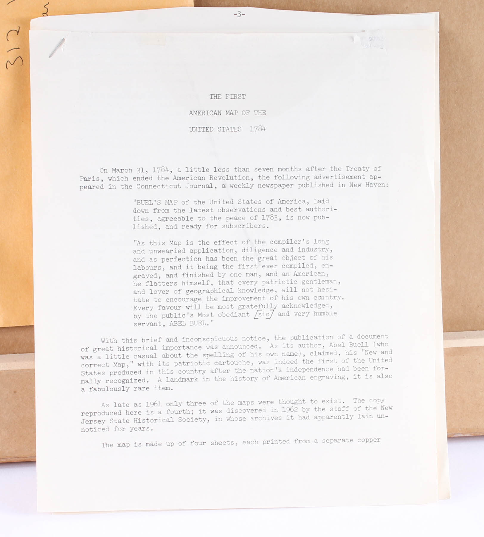 Abel Buell Offset Lithograph of United States Map