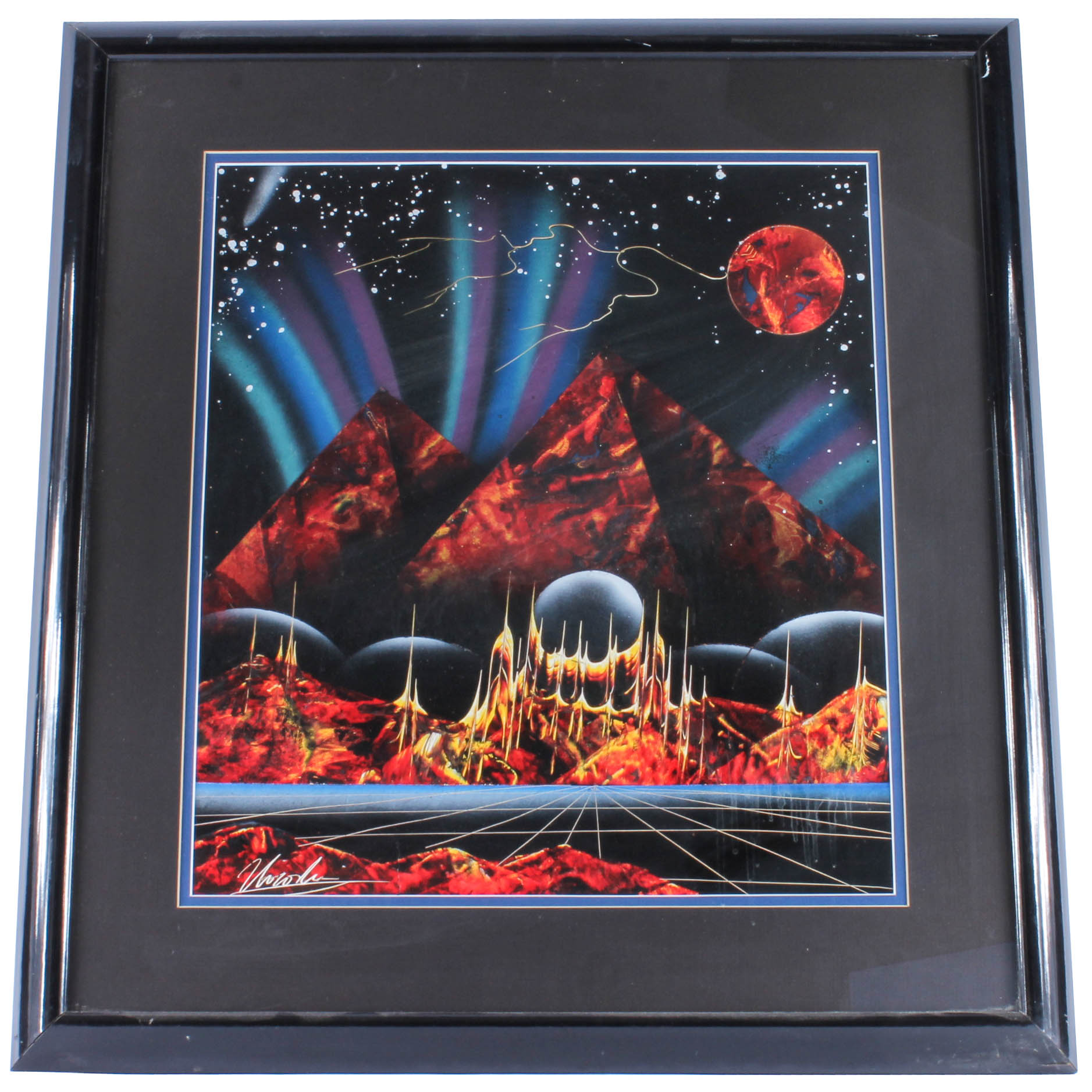 Framed Hiroshi Rodrguez Airbrushed Painting on Paper
