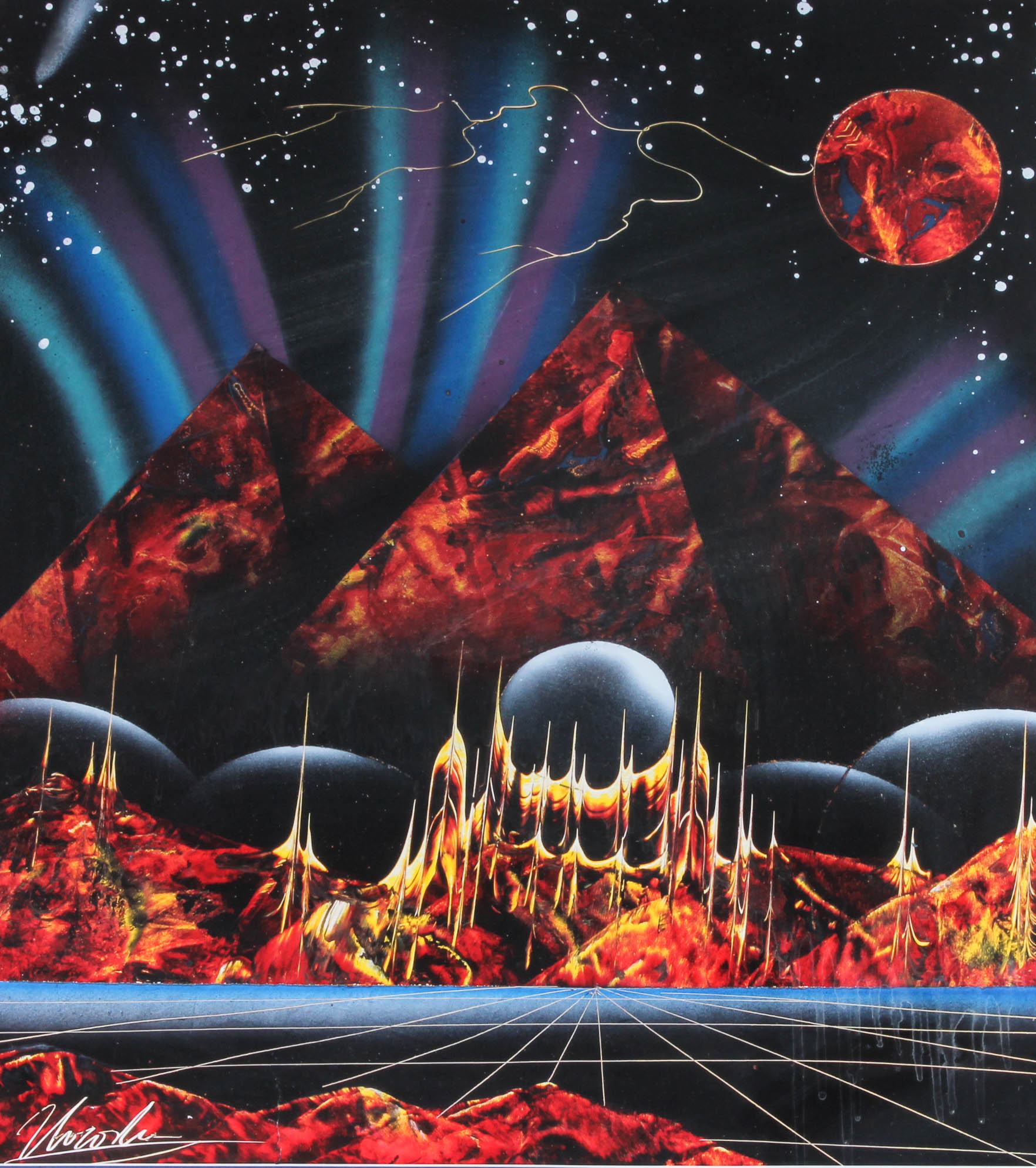 Framed Hiroshi Rodrguez Airbrushed Painting on Paper