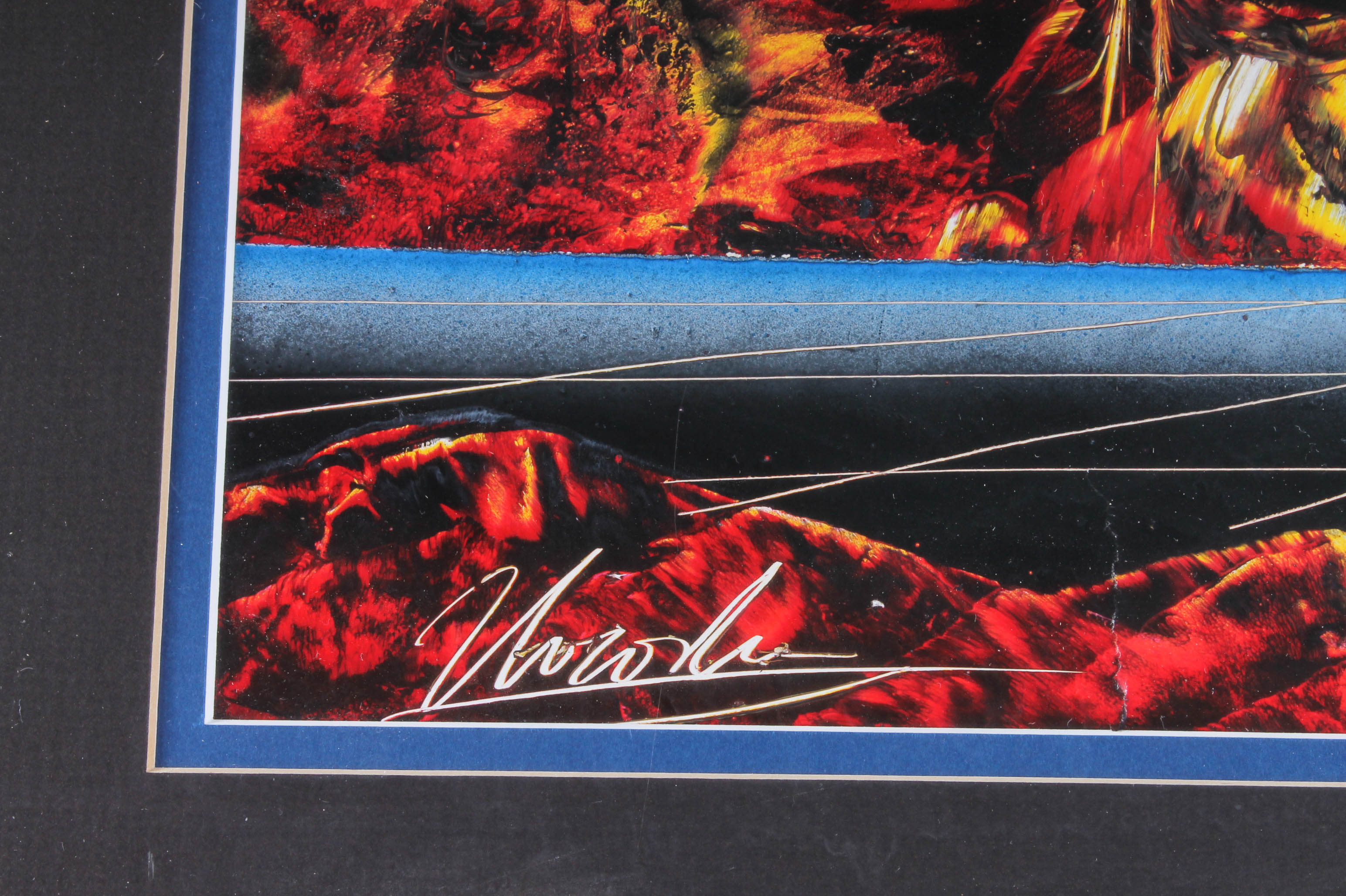 Framed Hiroshi Rodrguez Airbrushed Painting on Paper