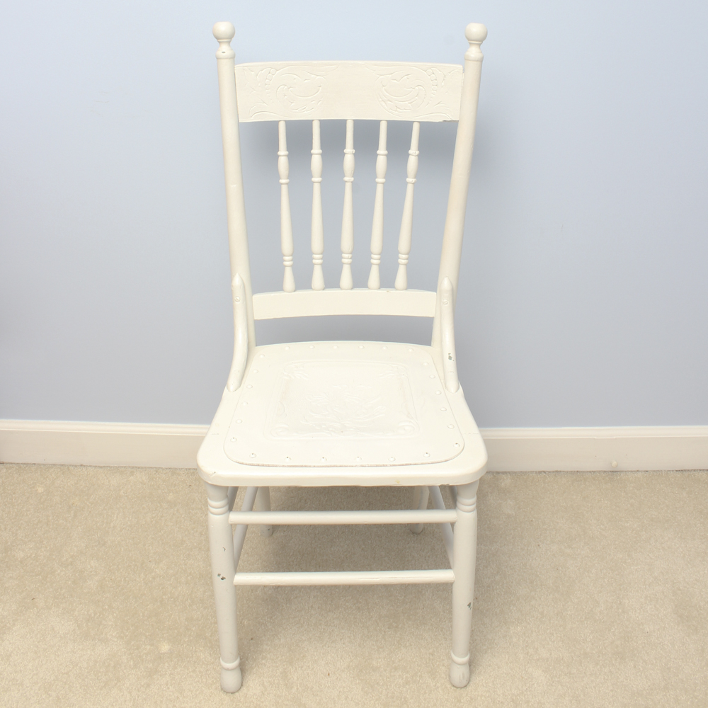 Vintage Side Chair With Embossed Leather Seat