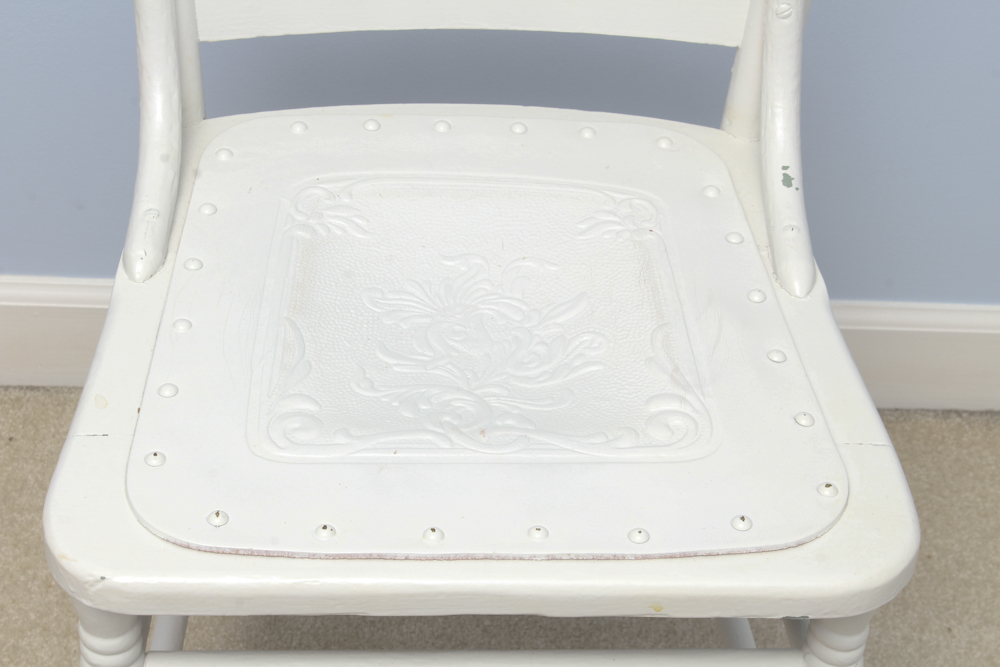 Vintage Side Chair With Embossed Leather Seat