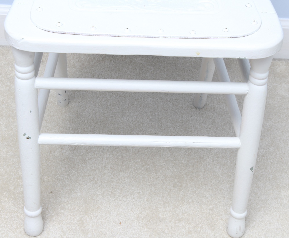 Vintage Side Chair With Embossed Leather Seat