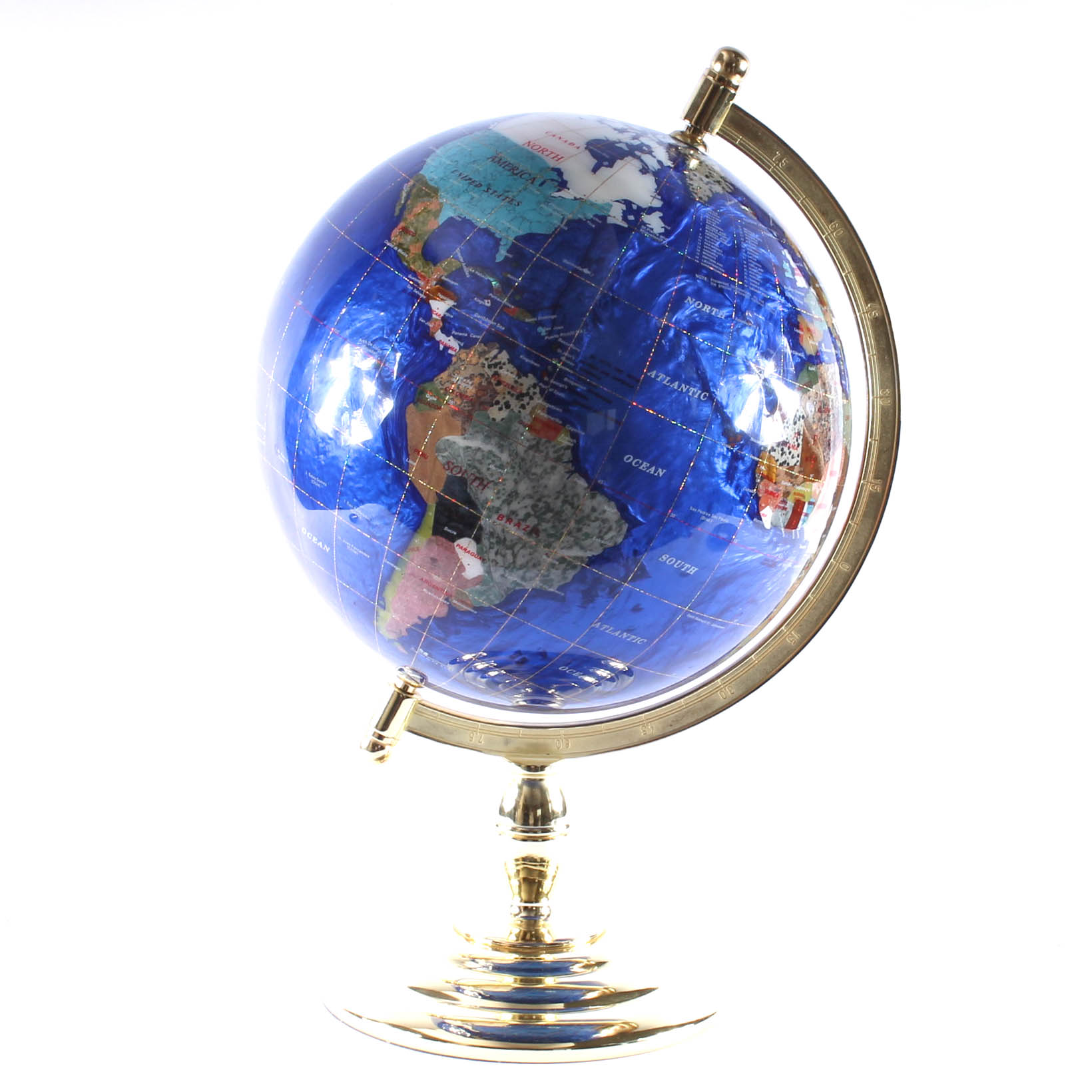 Brass and Semi-Precious Stone Inlay Globe