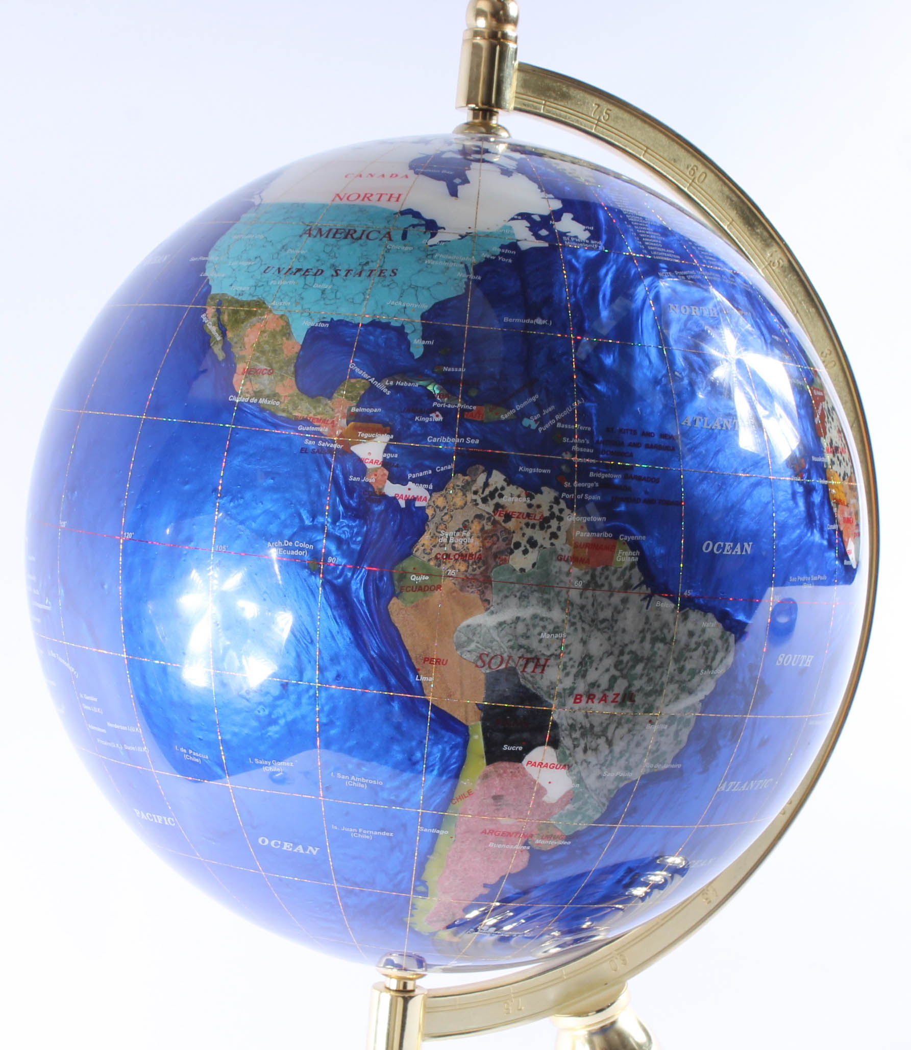Brass and Semi-Precious Stone Inlay Globe