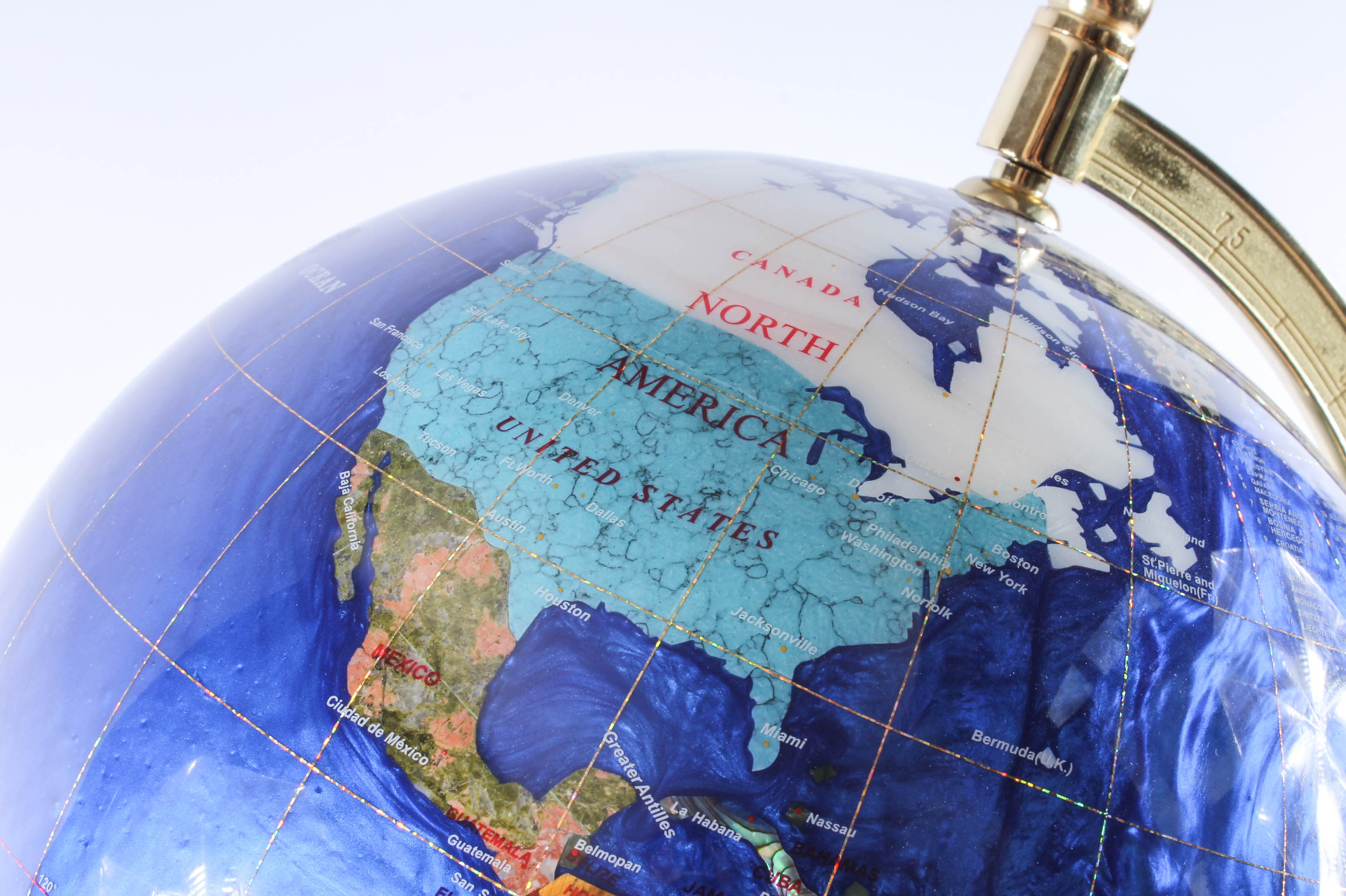 Brass and Semi-Precious Stone Inlay Globe