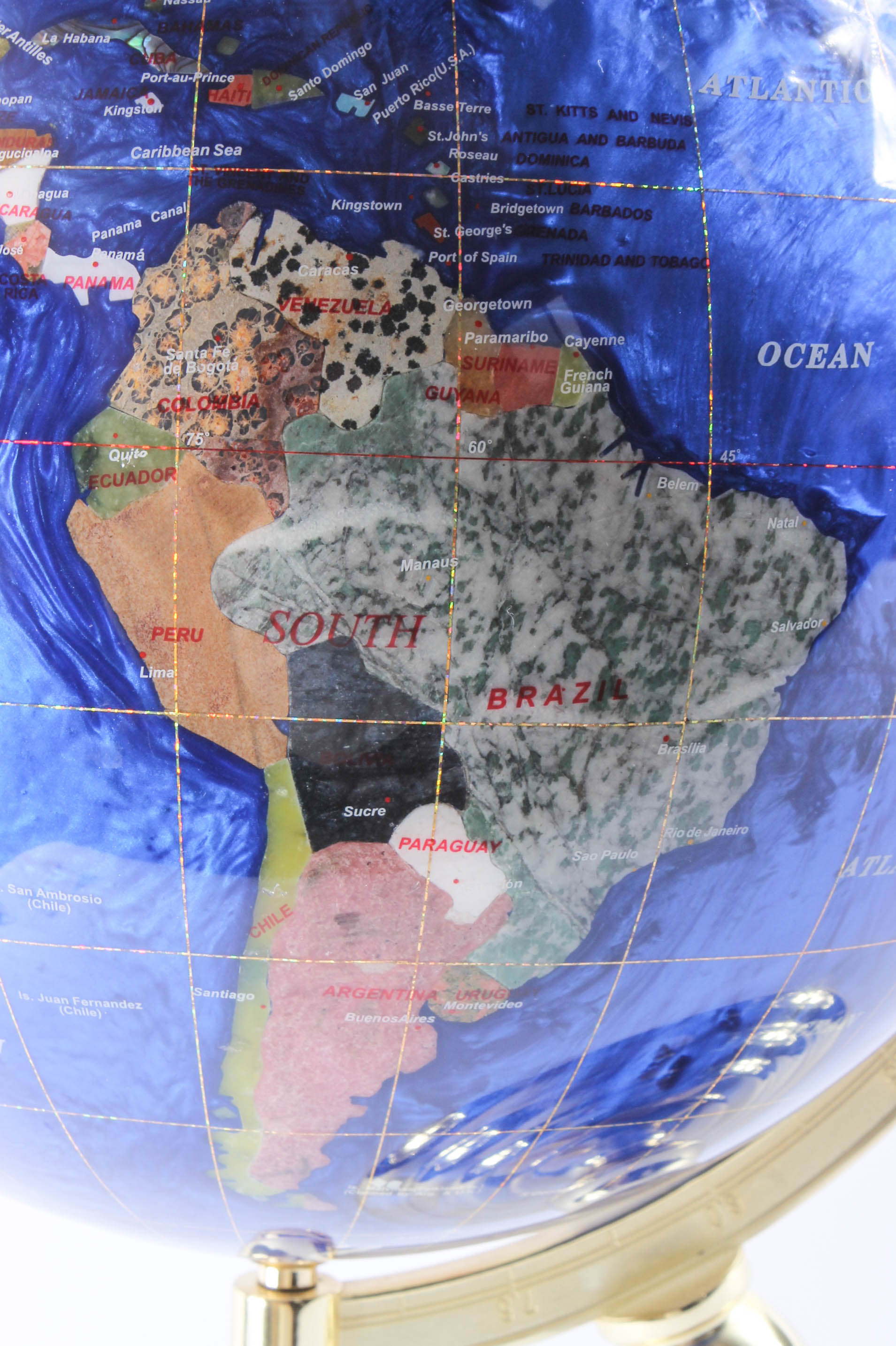 Brass and Semi-Precious Stone Inlay Globe