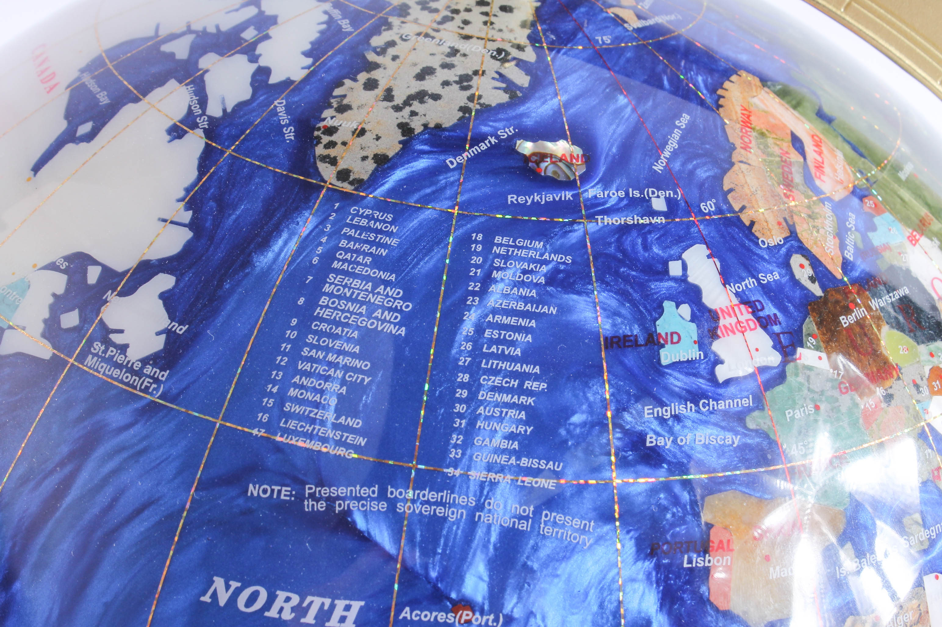 Brass and Semi-Precious Stone Inlay Globe