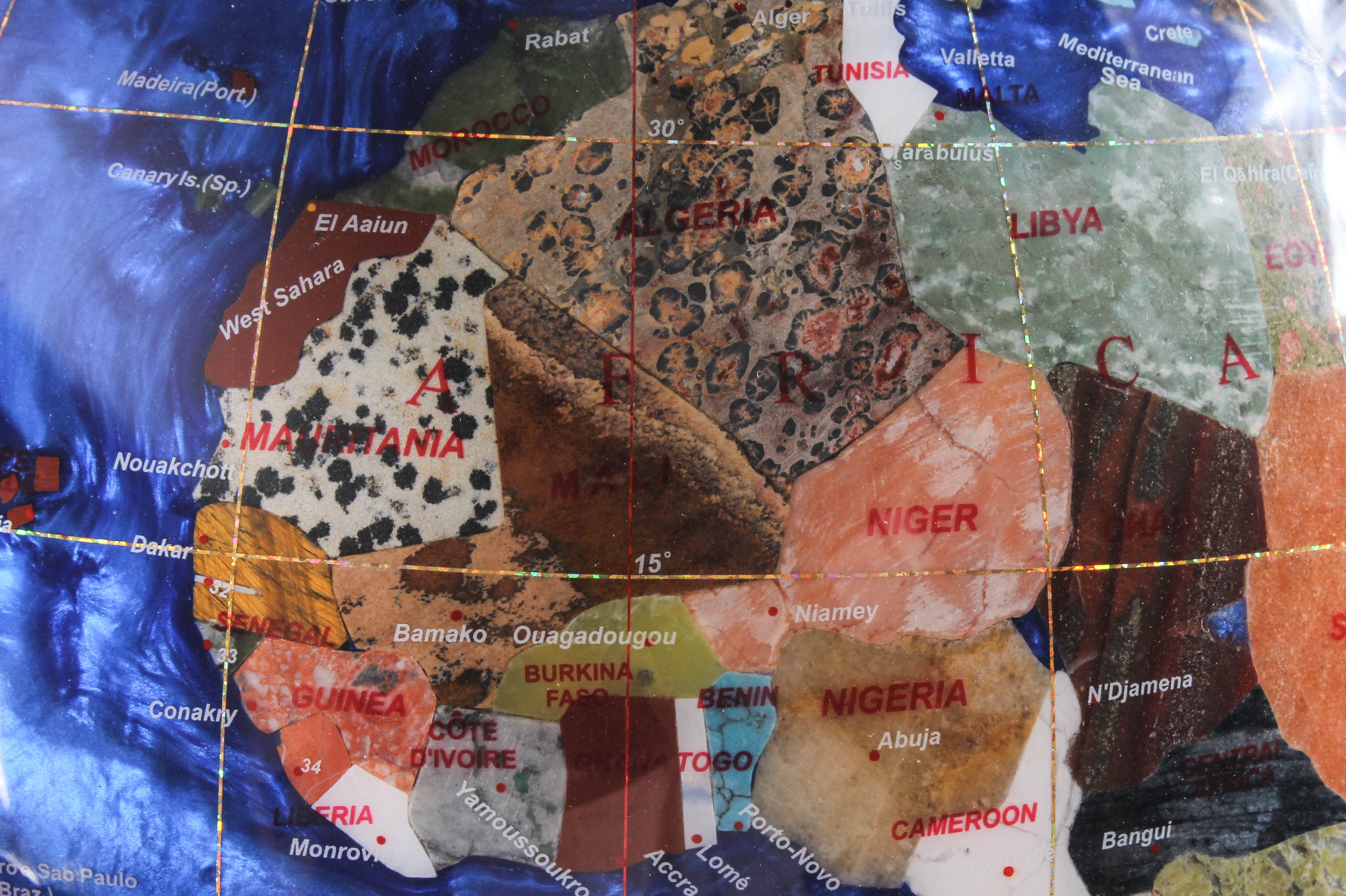 Brass and Semi-Precious Stone Inlay Globe