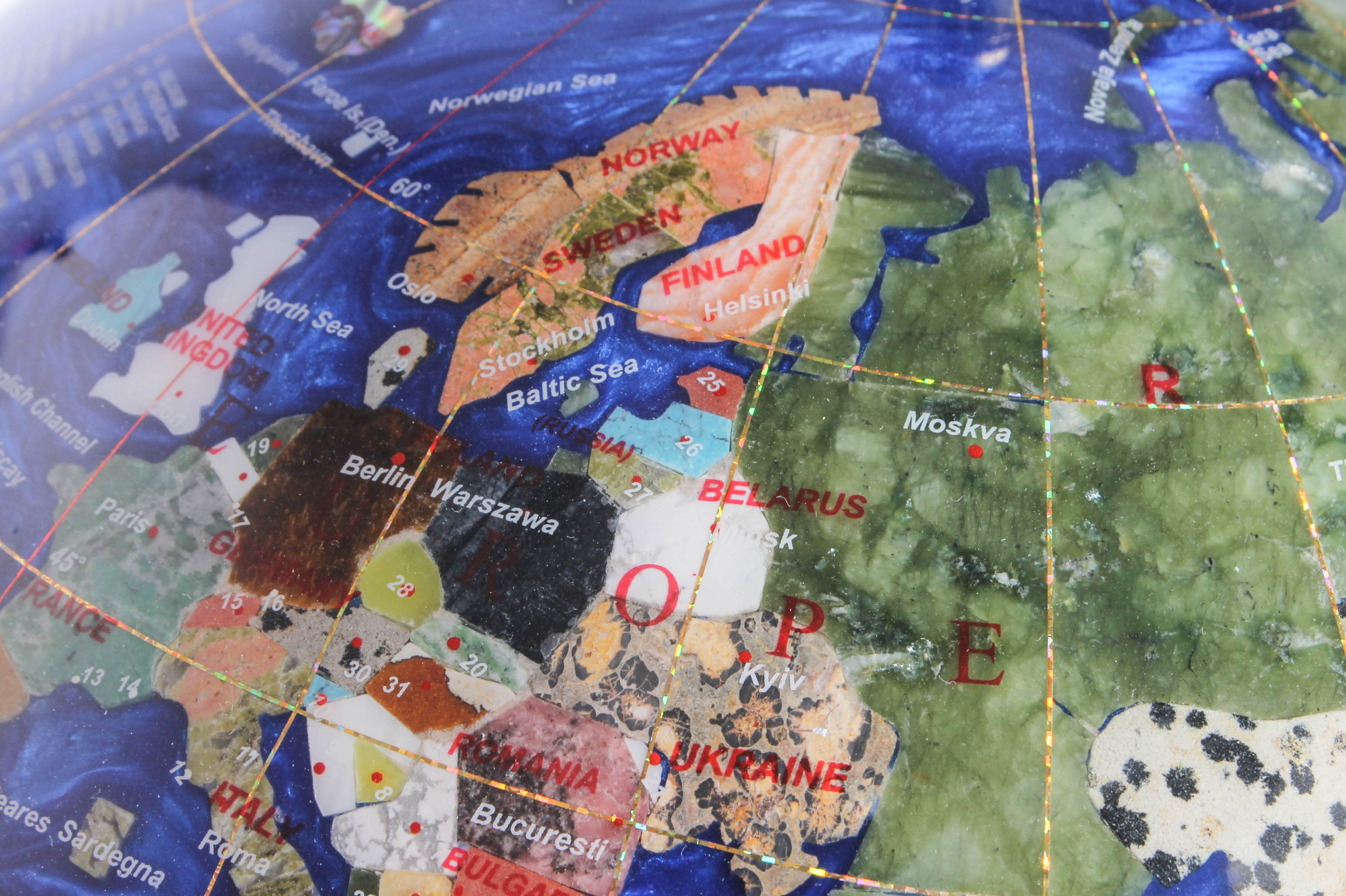 Brass and Semi-Precious Stone Inlay Globe