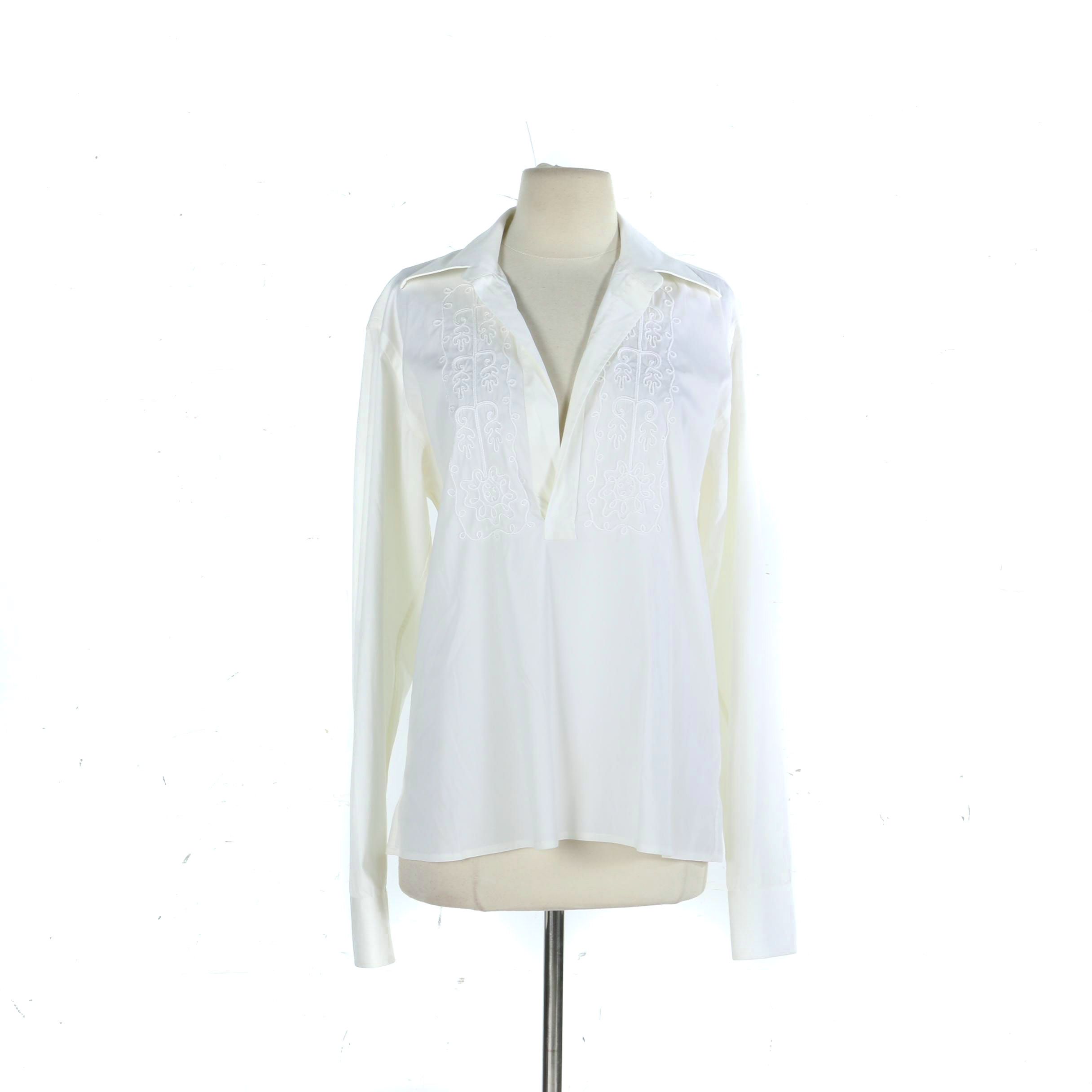 Prada Unisex Cream Color Embroidered Blouse