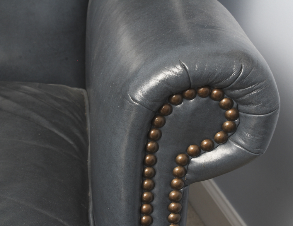 Old Hickory Tannery Blue Leather Armchair and Ottoman