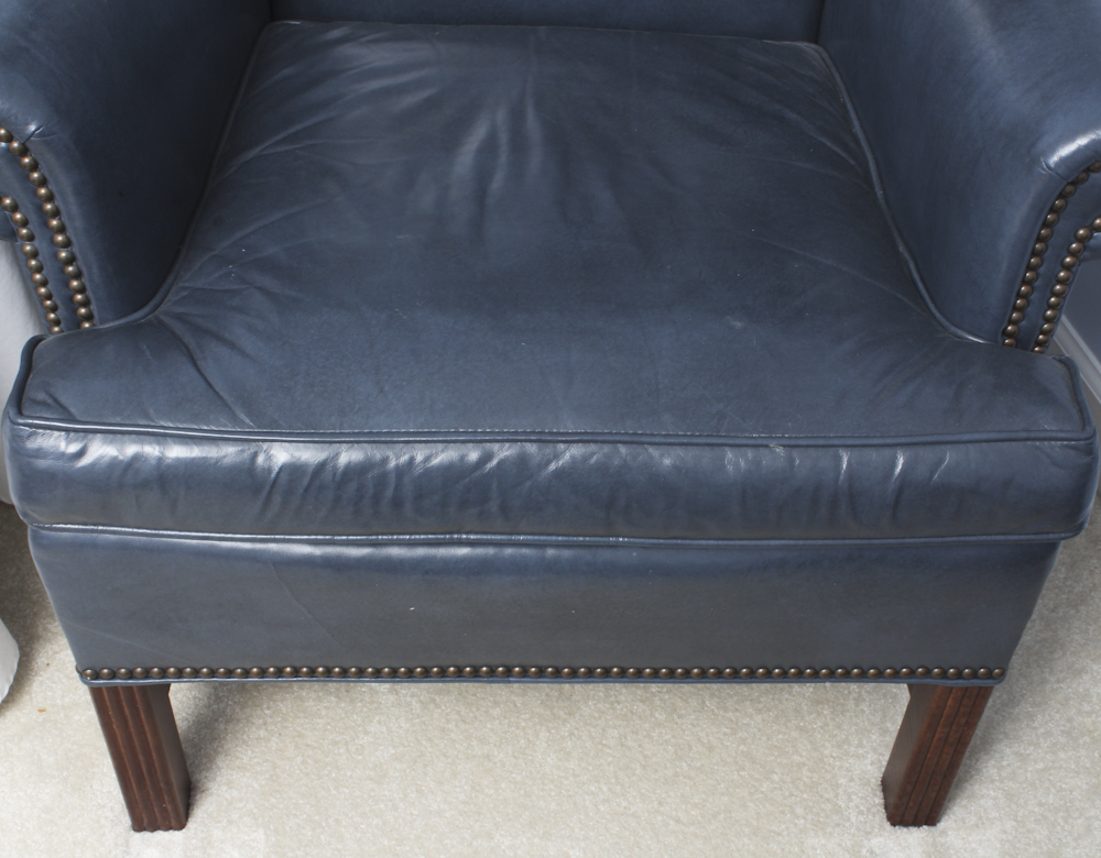 Old Hickory Tannery Blue Leather Armchair and Ottoman