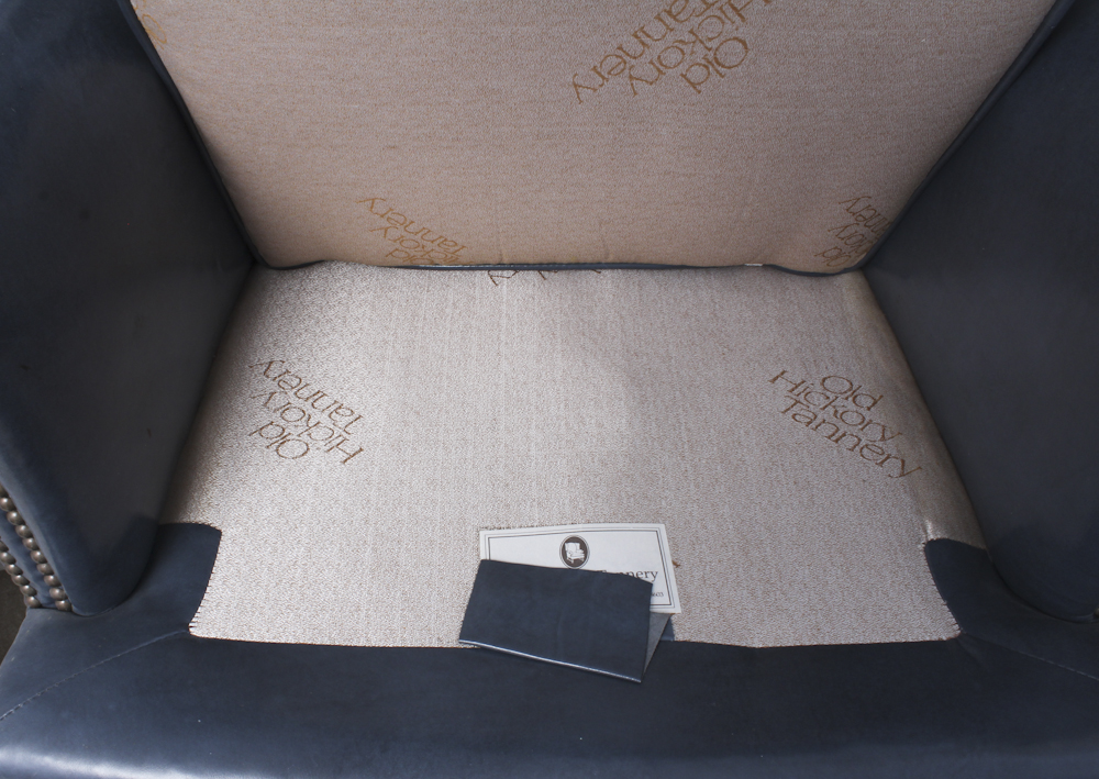 Old Hickory Tannery Blue Leather Armchair and Ottoman