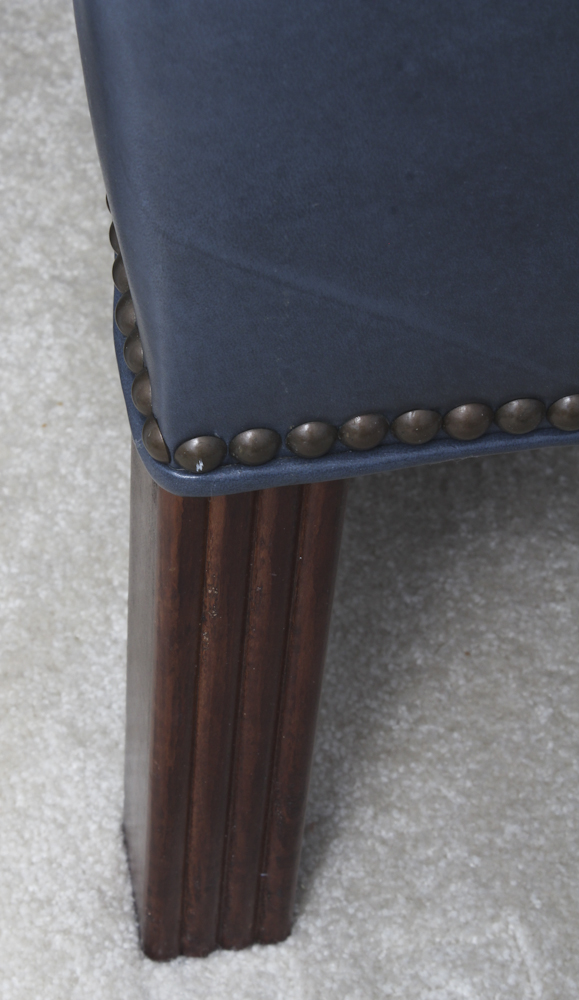 Old Hickory Tannery Blue Leather Armchair and Ottoman