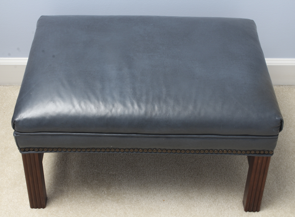 Old Hickory Tannery Blue Leather Armchair and Ottoman
