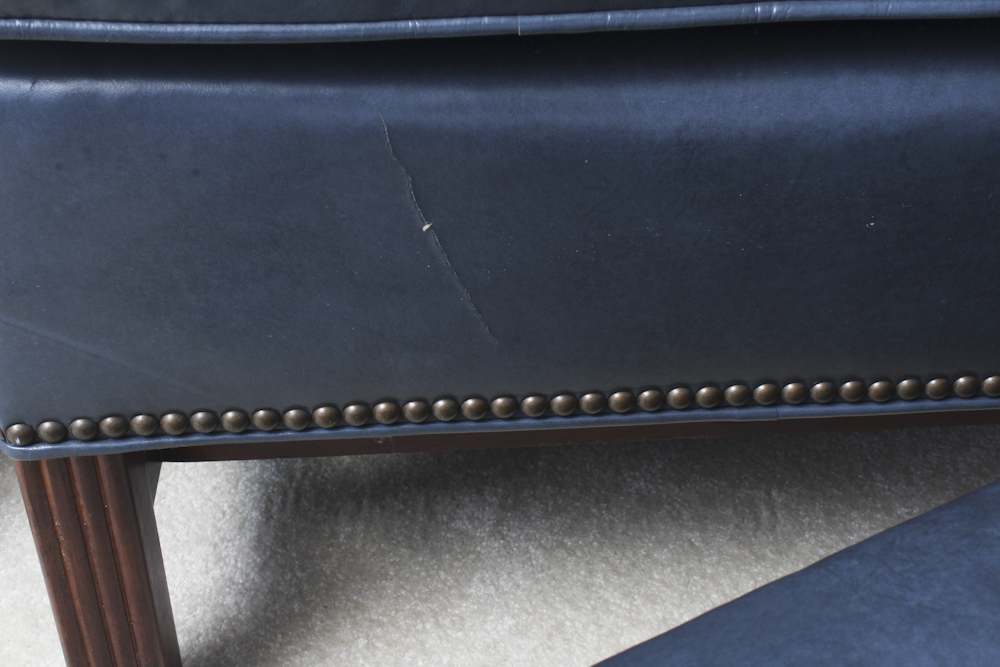 Old Hickory Tannery Blue Leather Armchair and Ottoman