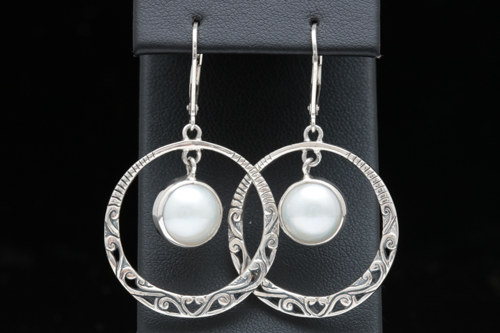 Sterling Silver and Mabé Pearl Hoop Dangle Earrings