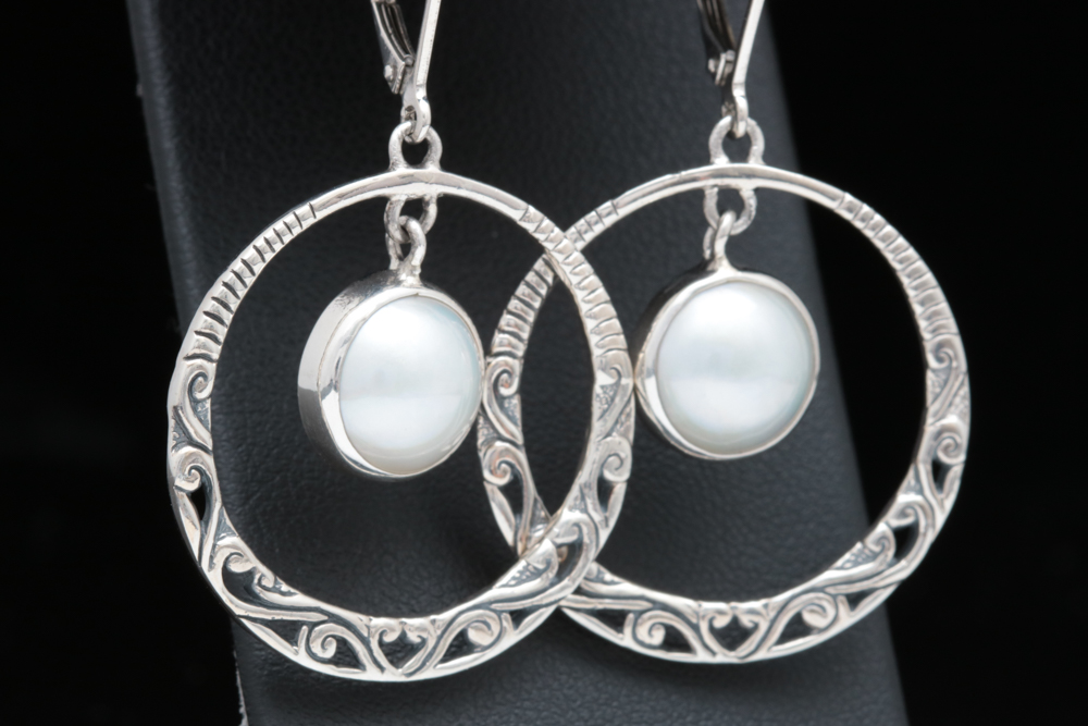 Sterling Silver and Mabé Pearl Hoop Dangle Earrings