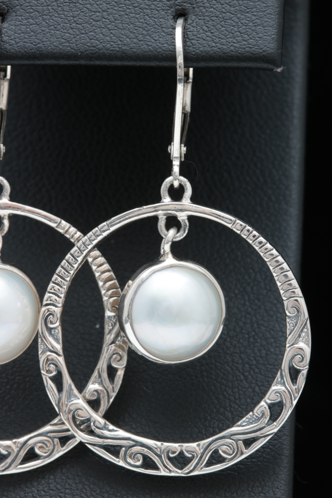 Sterling Silver and Mabé Pearl Hoop Dangle Earrings