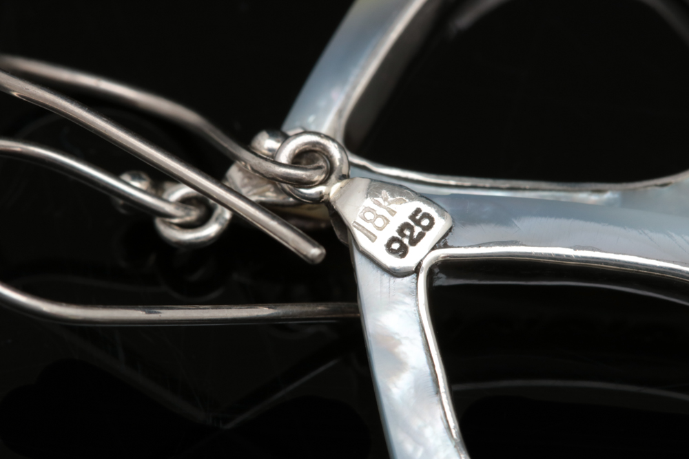 Sterling Silver, 18K Gold and Mother of Pearl Dangle Earrings