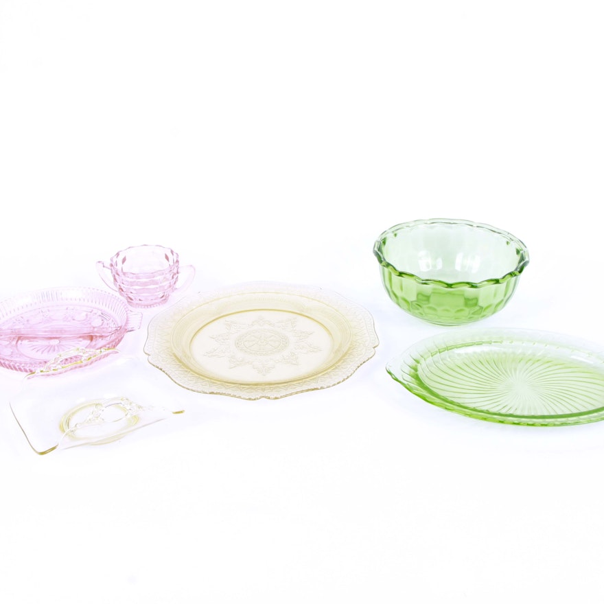 Assortment of Depression Glass with Fostoria "American"