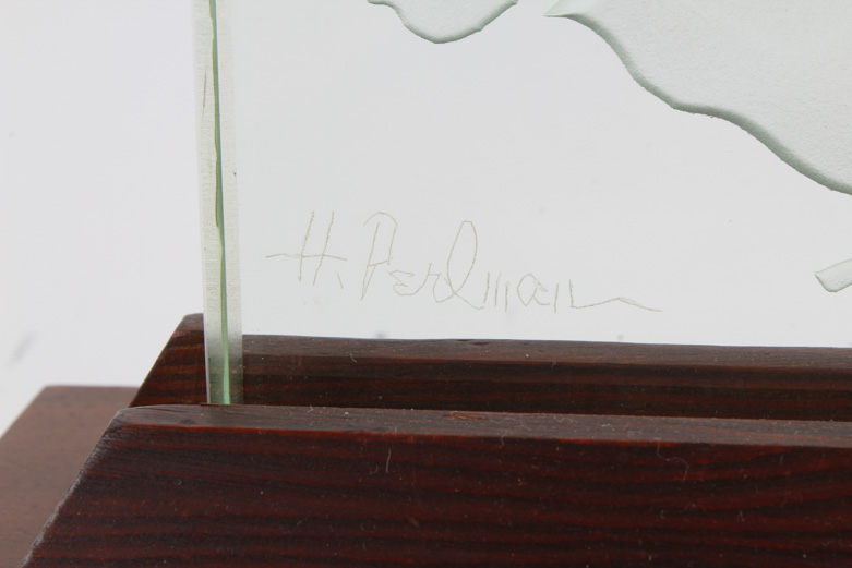 Signed Etched Glass Judaica Luminaire, by Herman Perlman