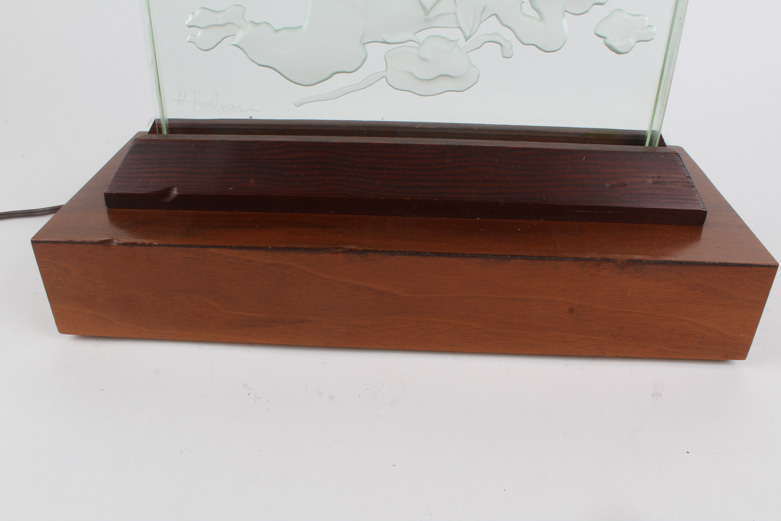 Signed Etched Glass Judaica Luminaire, by Herman Perlman