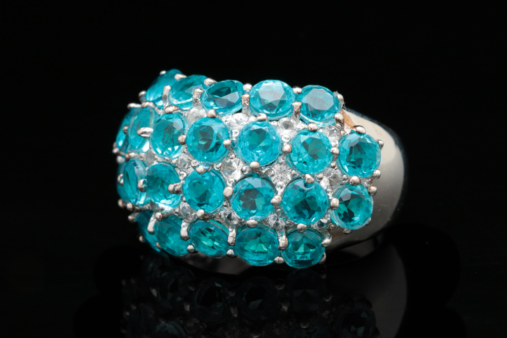 Sterling Silver, Blue Quartz Doublet and White Zircon Cocktail Ring