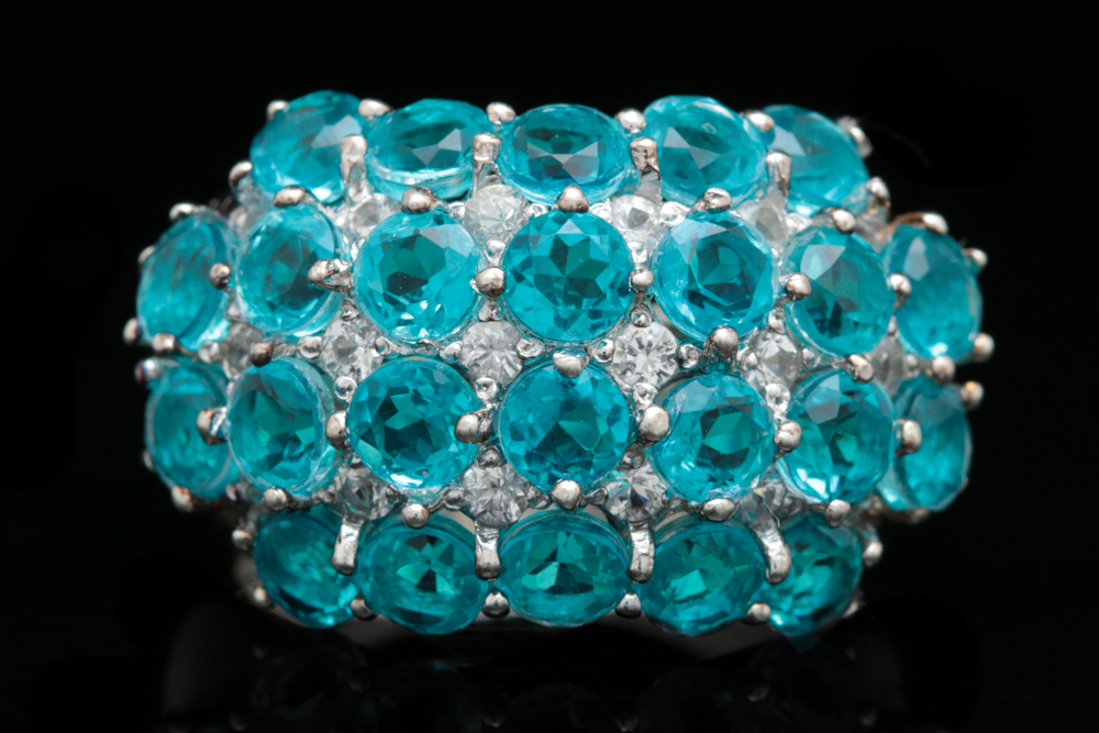 Sterling Silver, Blue Quartz Doublet and White Zircon Cocktail Ring