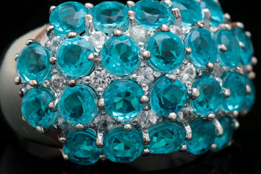 Sterling Silver, Blue Quartz Doublet and White Zircon Cocktail Ring