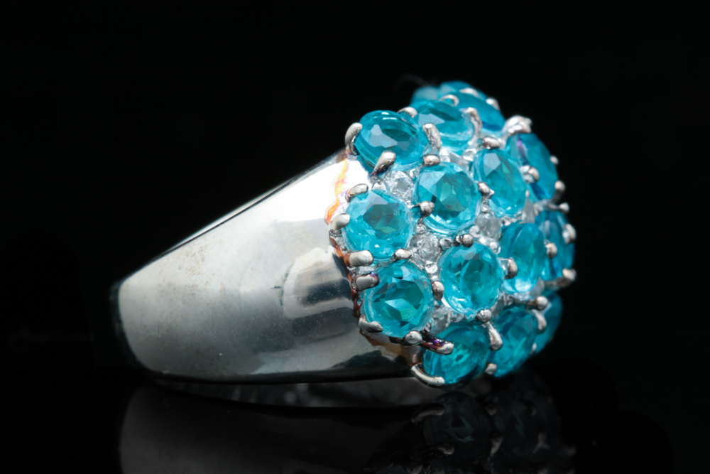 Sterling Silver, Blue Quartz Doublet and White Zircon Cocktail Ring