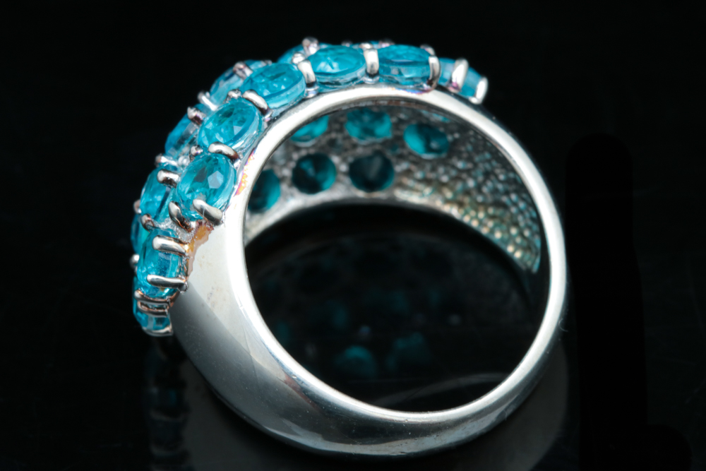 Sterling Silver, Blue Quartz Doublet and White Zircon Cocktail Ring