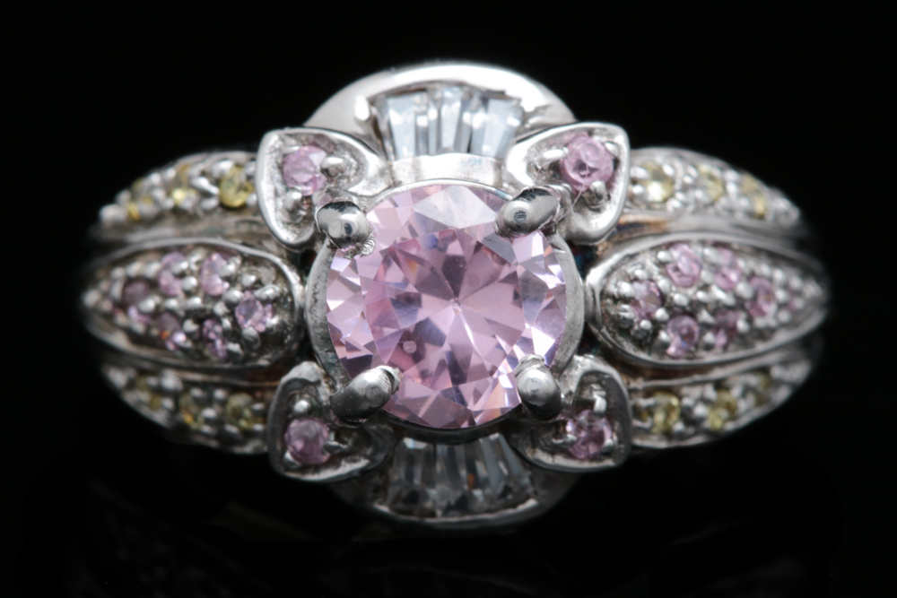 Sterling Silver, Pink, Yellow and White Zircon Ring