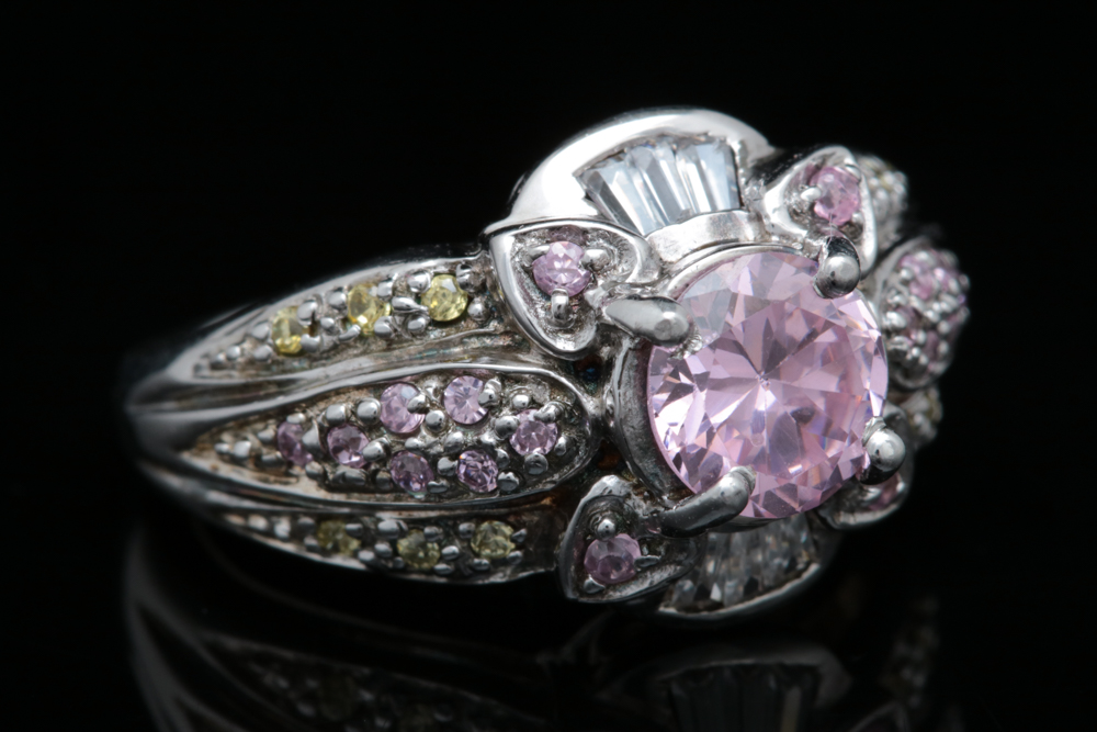 Sterling Silver, Pink, Yellow and White Zircon Ring