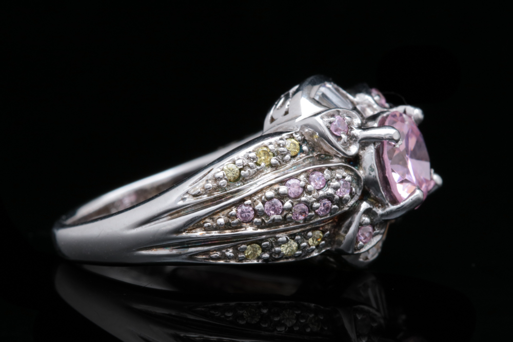 Sterling Silver, Pink, Yellow and White Zircon Ring